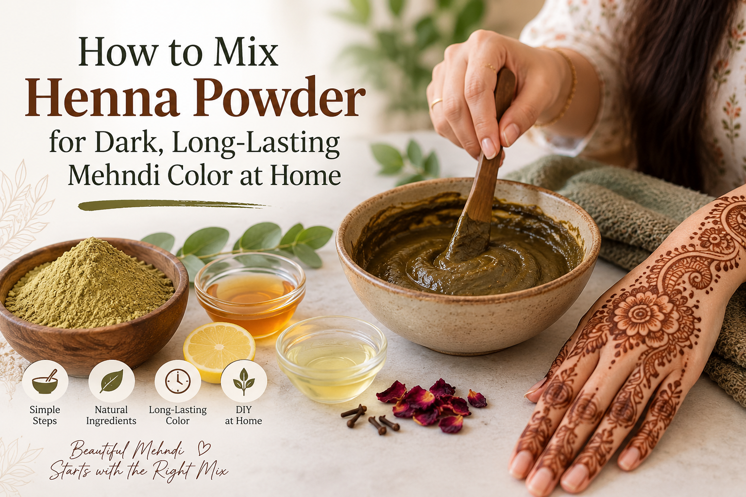 Fresh henna paste mixed for dark mehndi color - Maya Mehandi Art Jaipur